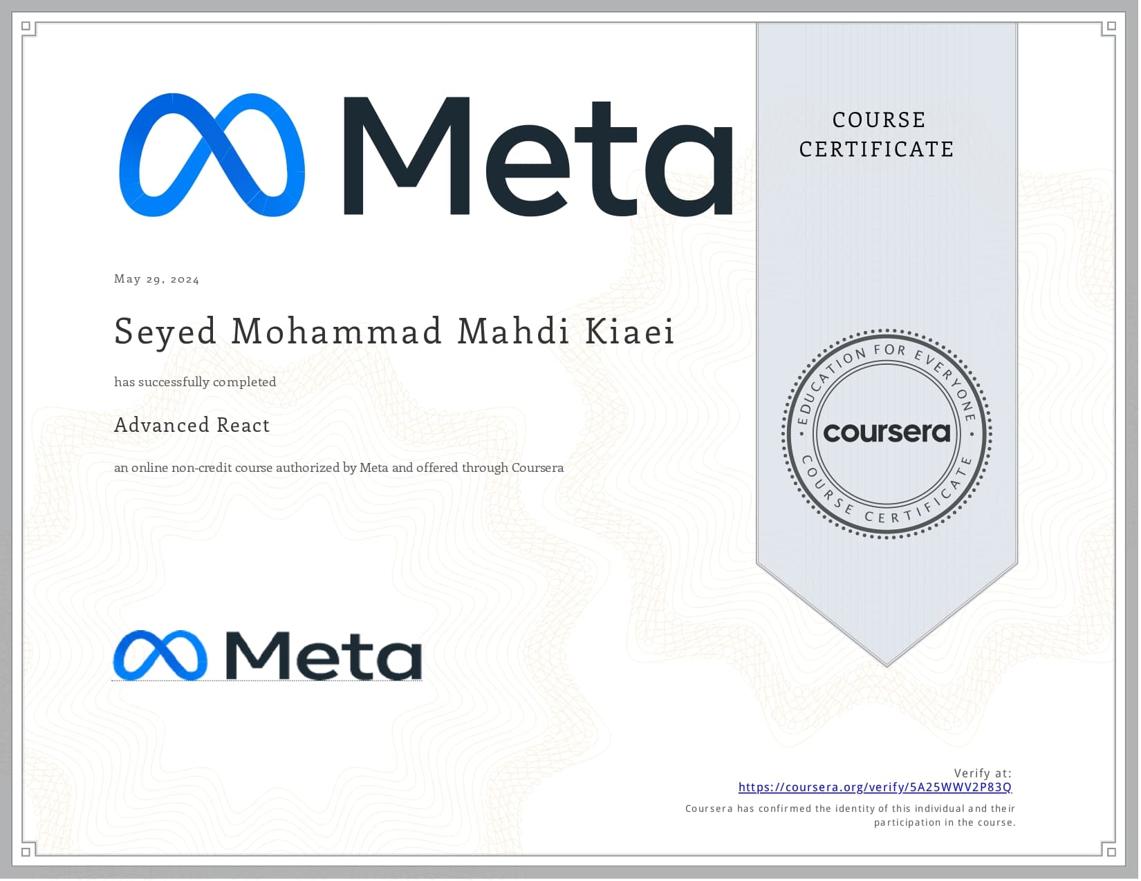 Advanced React certificate